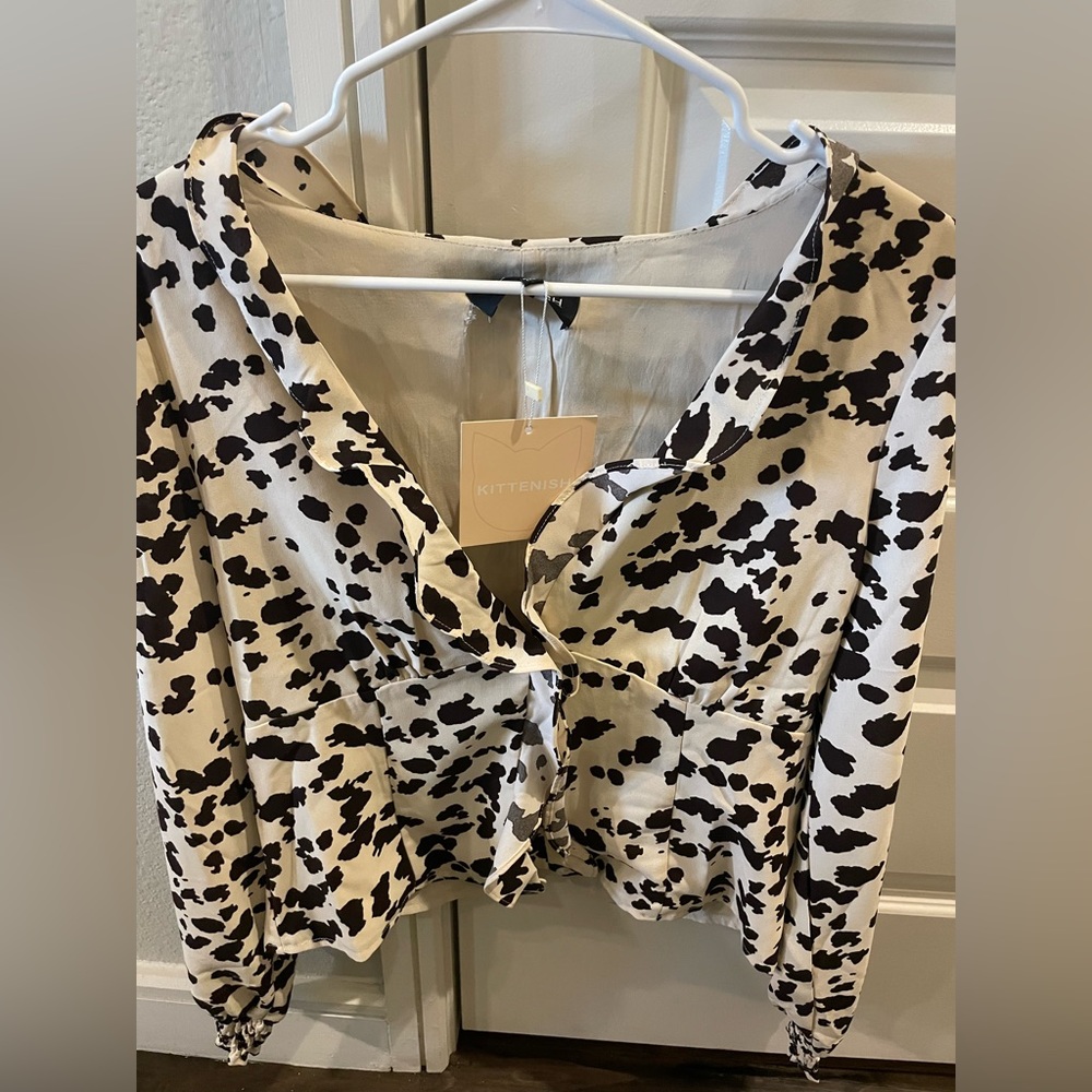 NWT kittenish cow print long sleeve top
